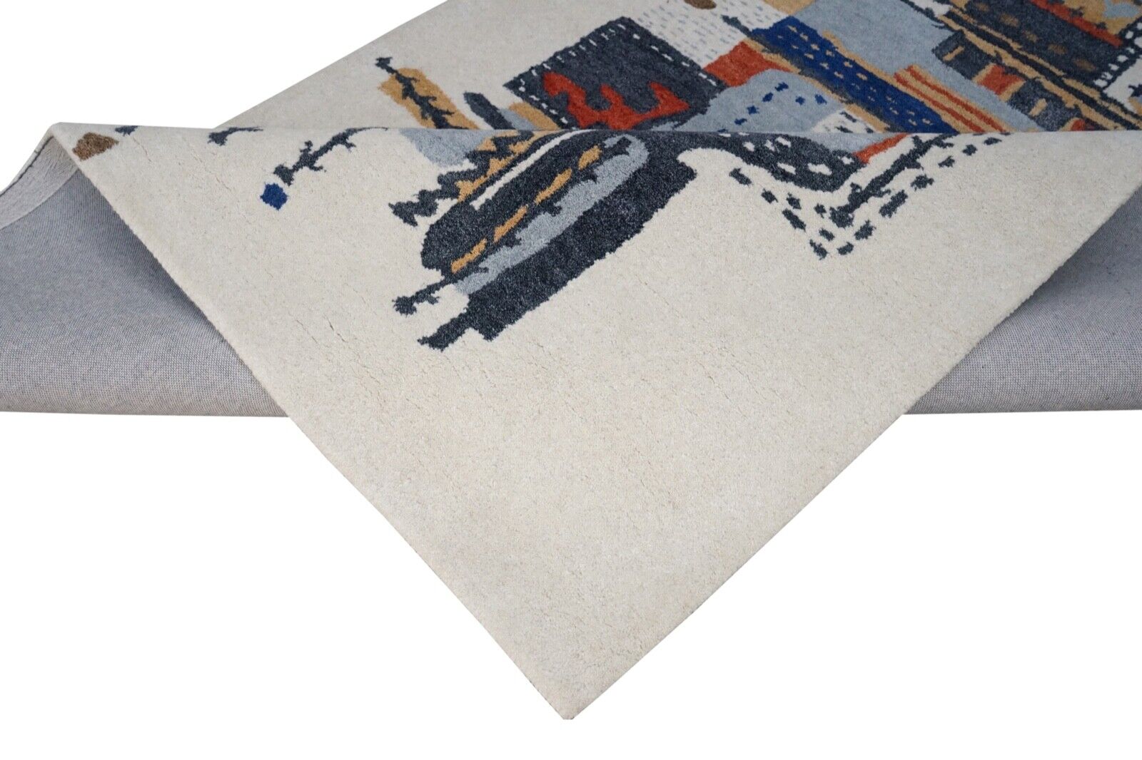 Teppich 100% Wolle Bunt Beige 160X230 cm Blau Orange Handgetuftet HT417u