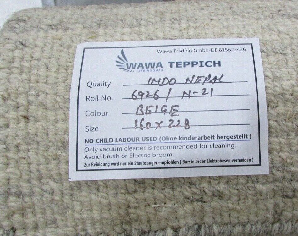 Nepal Teppich Handgeknüpft Beige Braun 100% Wolle Orientteppich 160x228 cm N-21