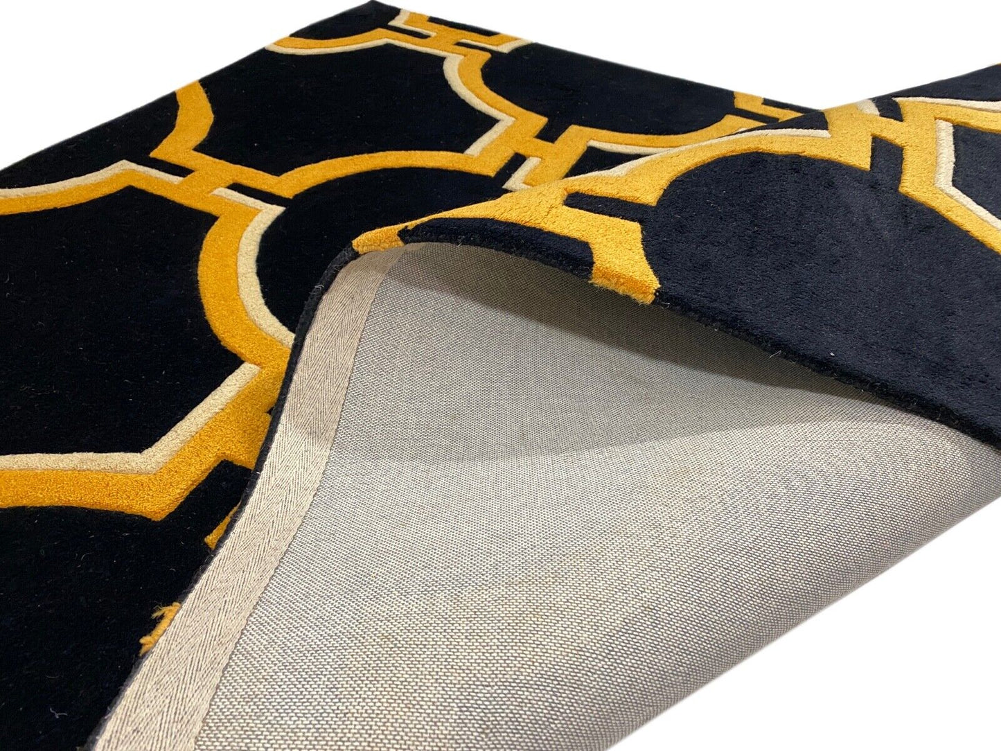Schwarz Gelb Gold Teppich 100% Wolle Handgetuftet 150X240 CM D119