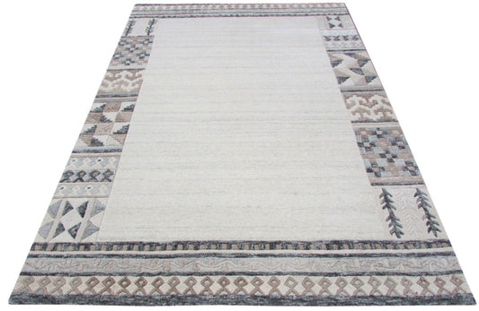 Teppich 100% Wolle Beige Grau 150X220 cm Orientteppich Handgetuftet T812