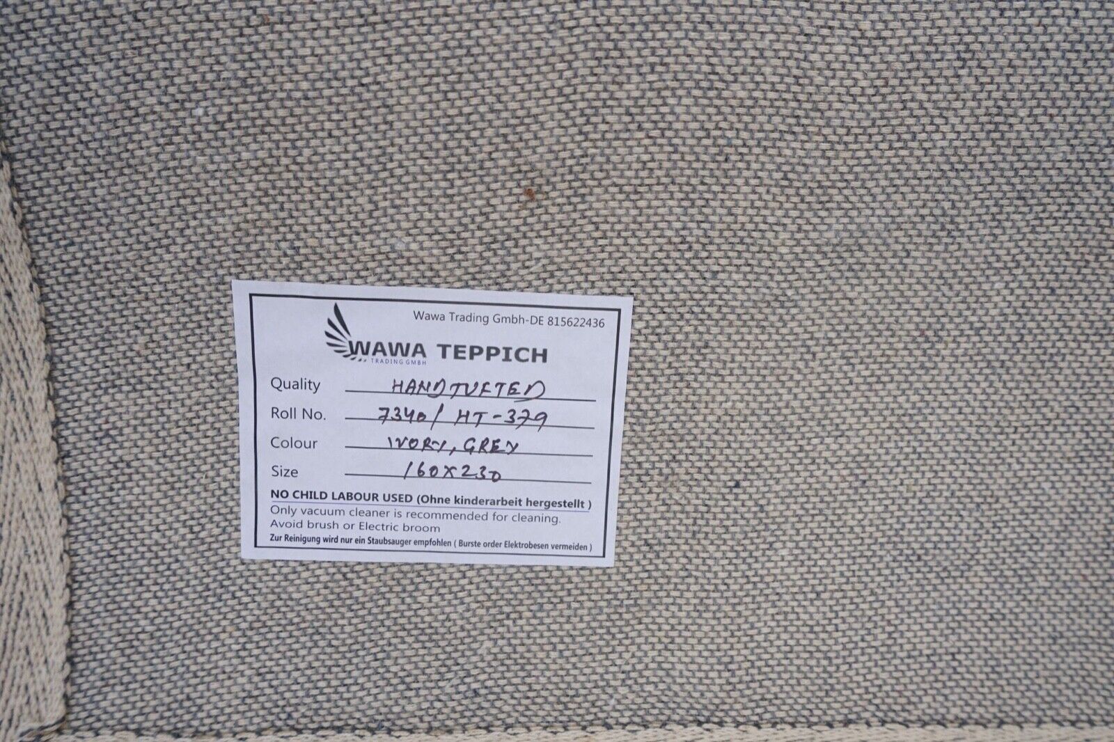 Beige Grau 160X230 cm Teppich 100% Wolle Orientteppich Handgetuftet HT379