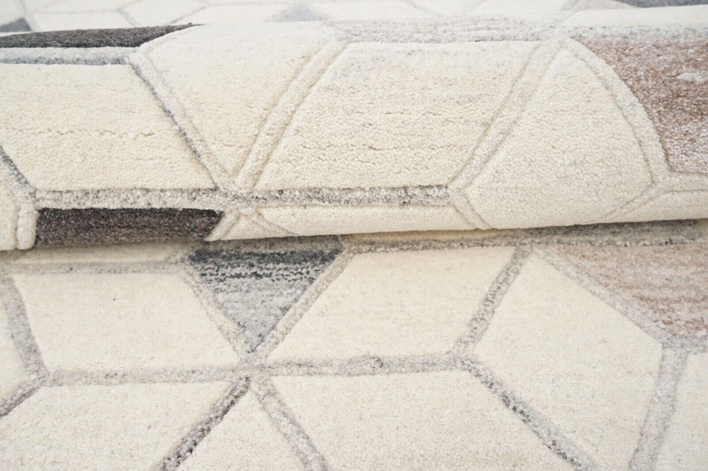 Teppich 100% Wolle Grau Beige 160X230 cm Natürliche Wolle Handgetuftet HT342u