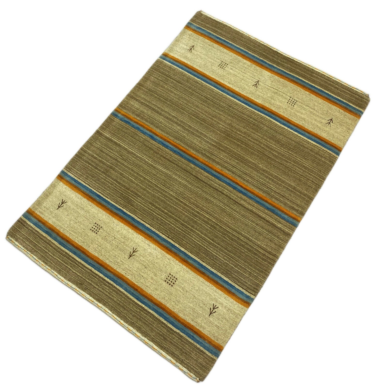 Teppich 100% Wolle Beige Orange Gabbeh Handgewebt 123x187 cm Naturwolle S106 rt