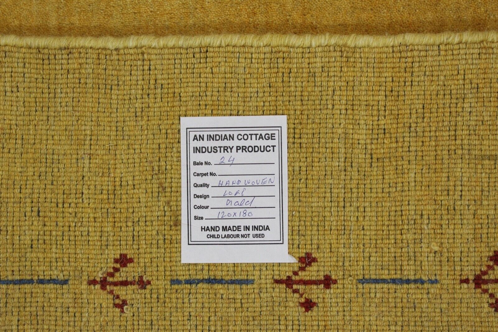 Orijentalni tepih od Gabbeh tkalačkog stana, ručno izrađen, 100% vuna, 120x180 cm, zlatni