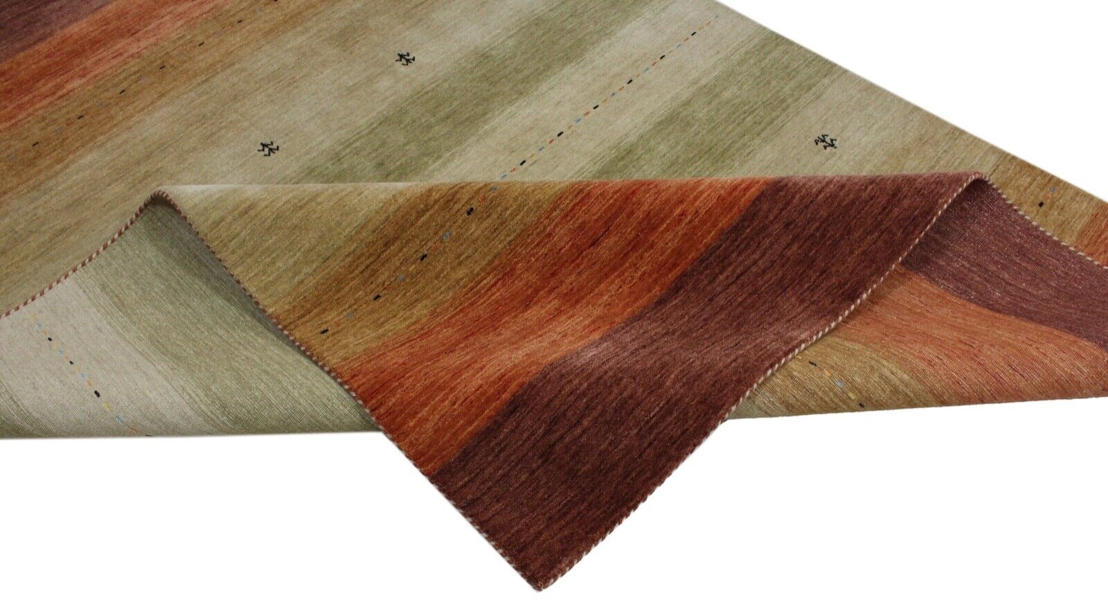 Preproga Gabbeh, zelena, oranžna, bež, 100 % volna, 170 x 240 cm, orientalsko ročno tkana, Lr456