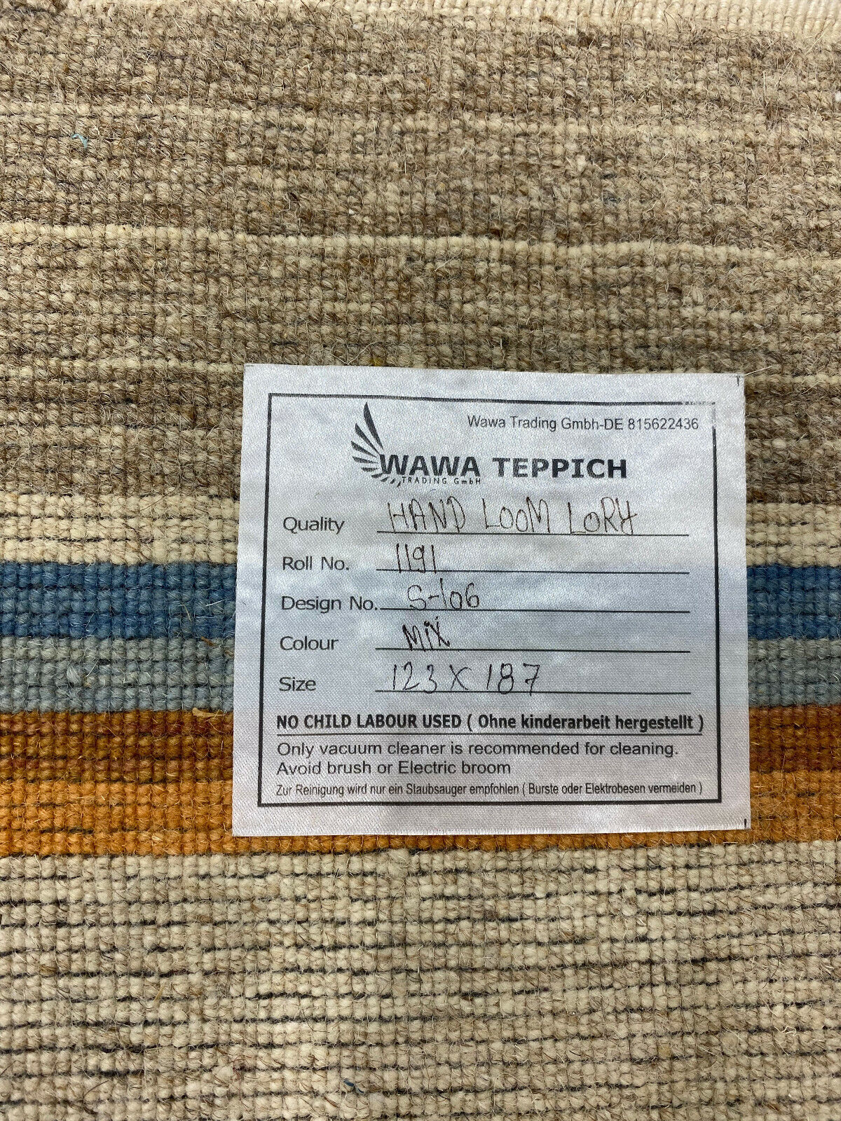 Teppich 100% Wolle Beige Orange Gabbeh Handgewebt 123x187 cm Naturwolle S106 rt