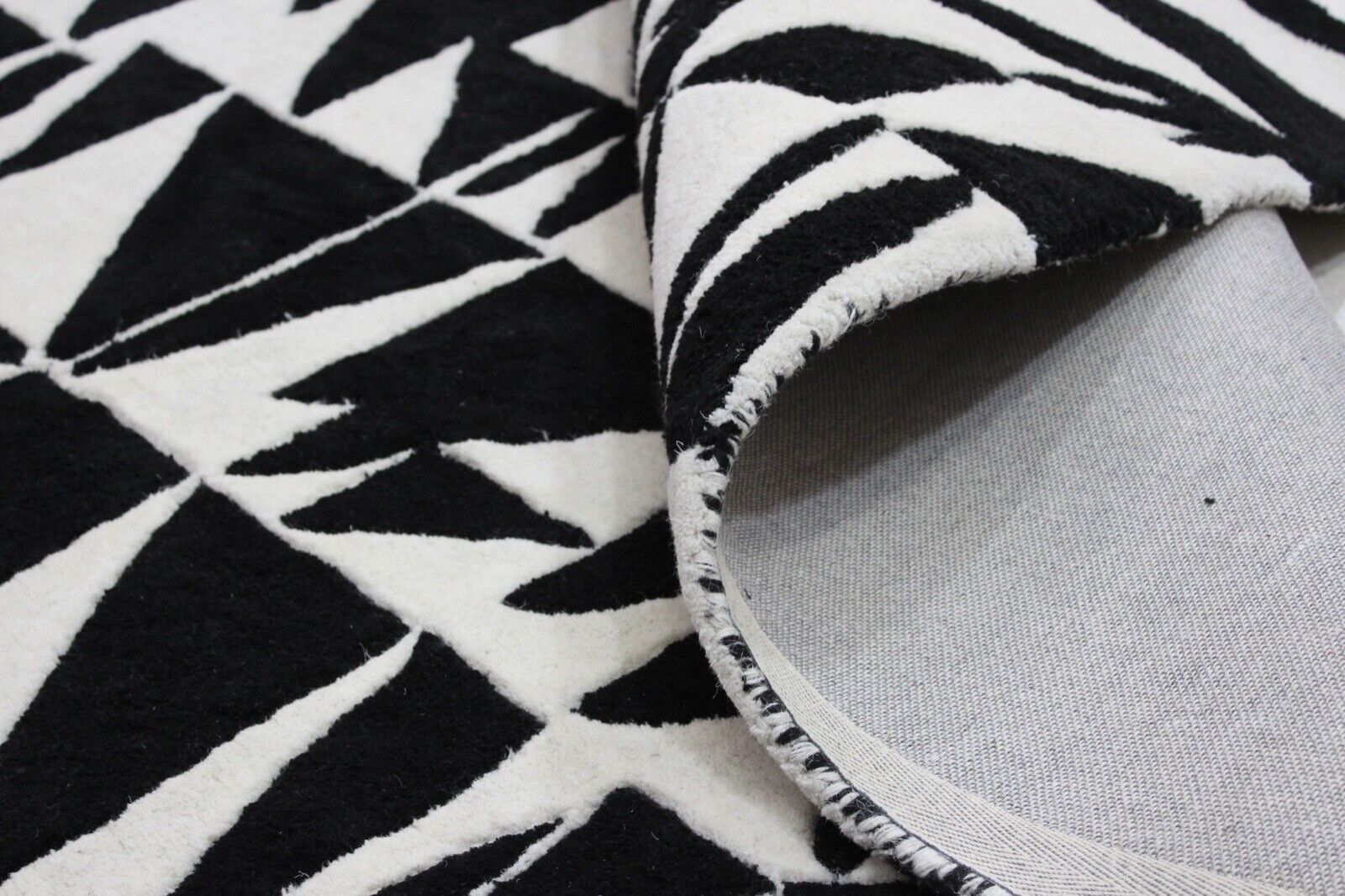 Schwarz Beige 100% Wolle  Teppich 170X240 CM Handarbeit Handgetuftet ME4