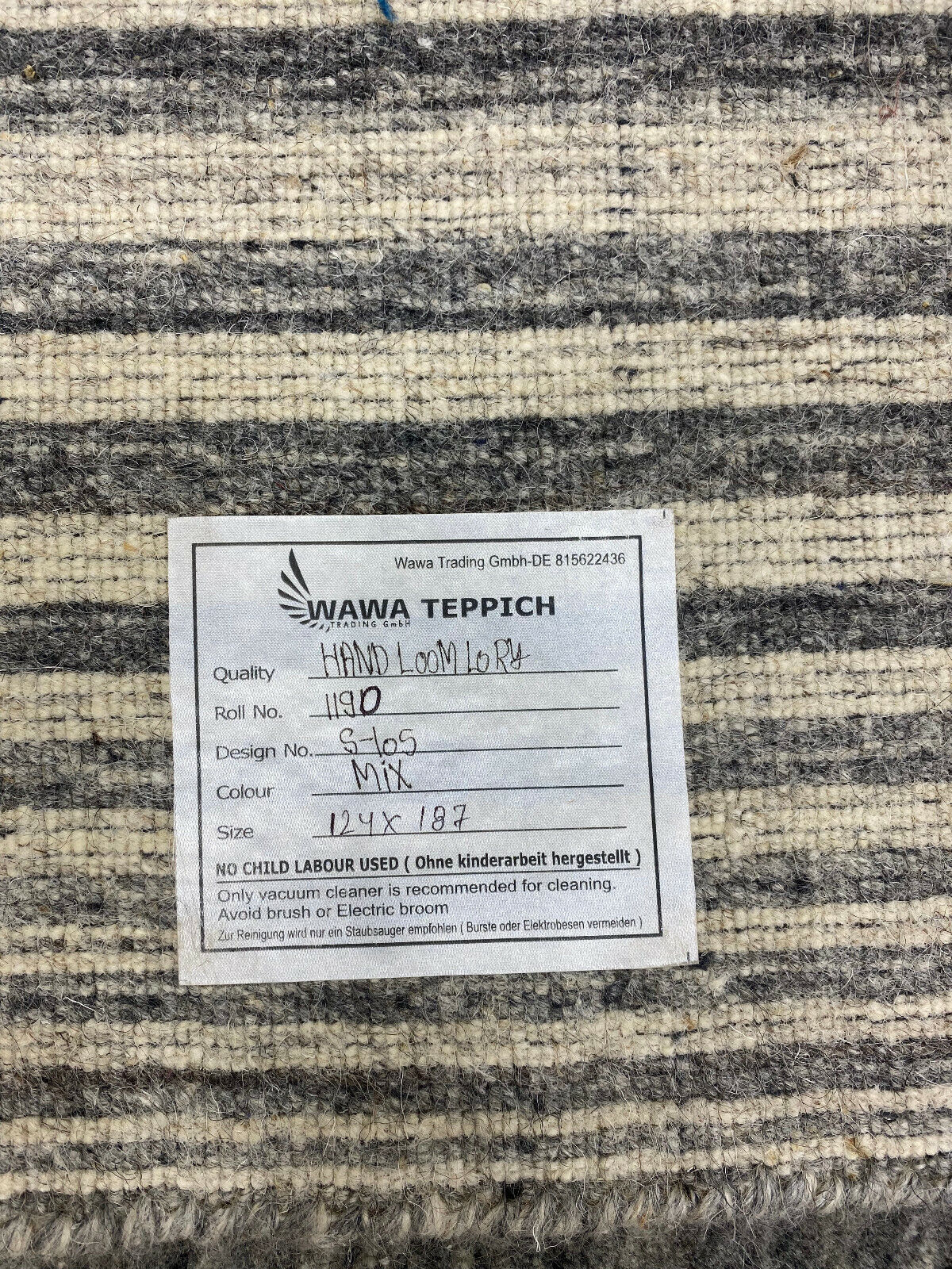 Grau Teppich 100% Wolle Beige Gabbeh lori Handgewebt 124x187 cm Naturwolle S105