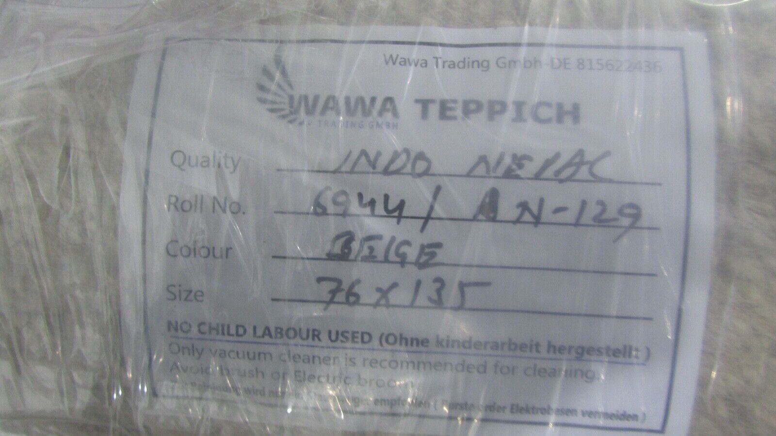 Nepal Teppich Handgeknüpft Beige 100% Wolle Orientteppich 76x135 cm N-129