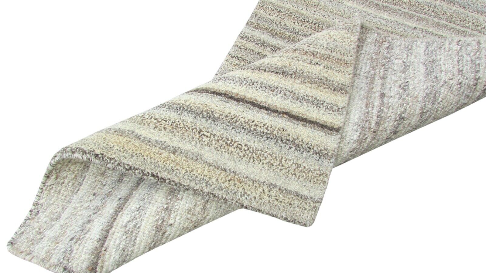 Nepal Teppich Handgeknüpft Beige Grau 100% Wolle Orientteppich 70x138 cm N-132