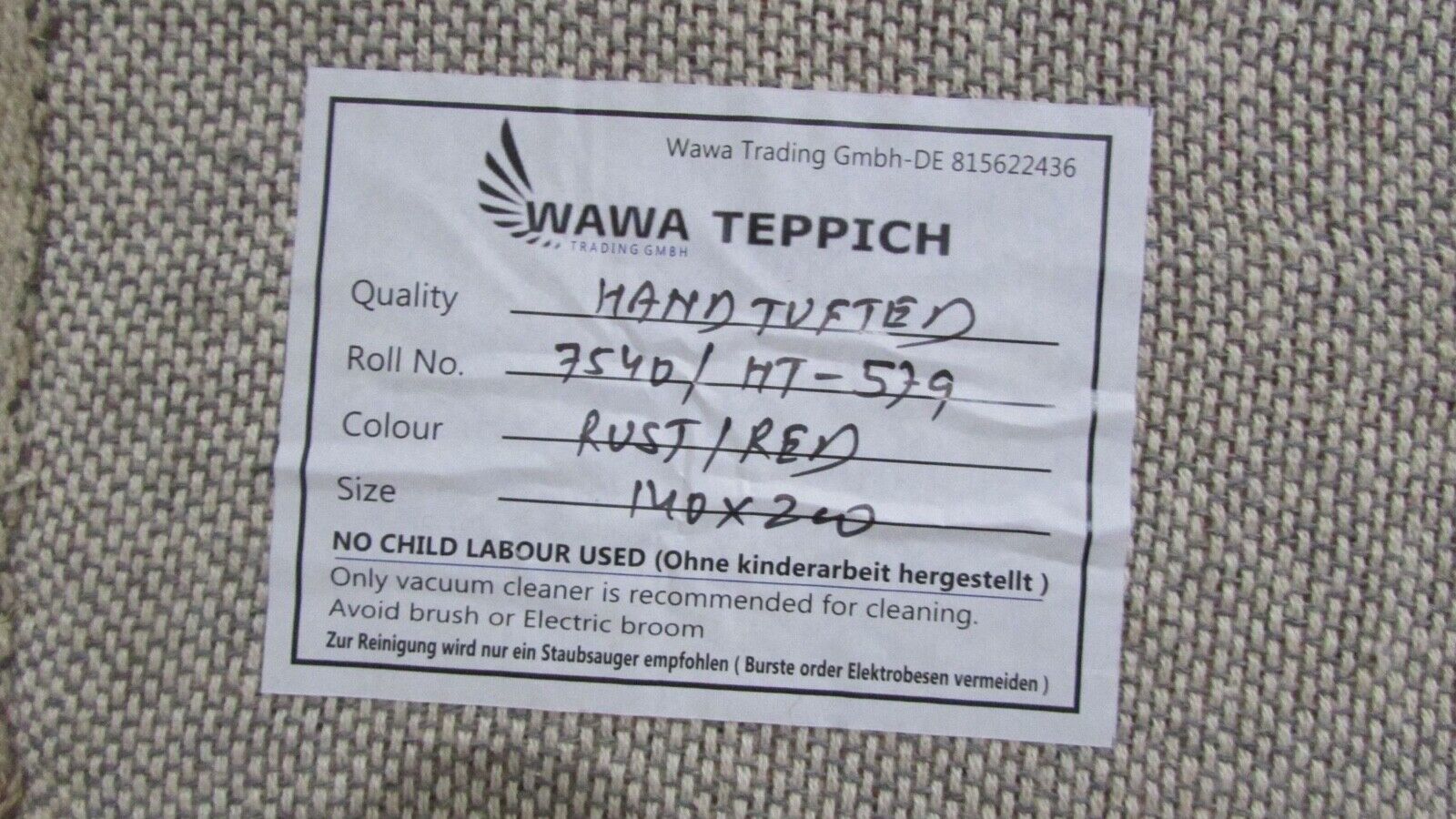 Rot Orange140X200 cm Teppich 100% Wolle Orientteppich Handgetuftet HT578