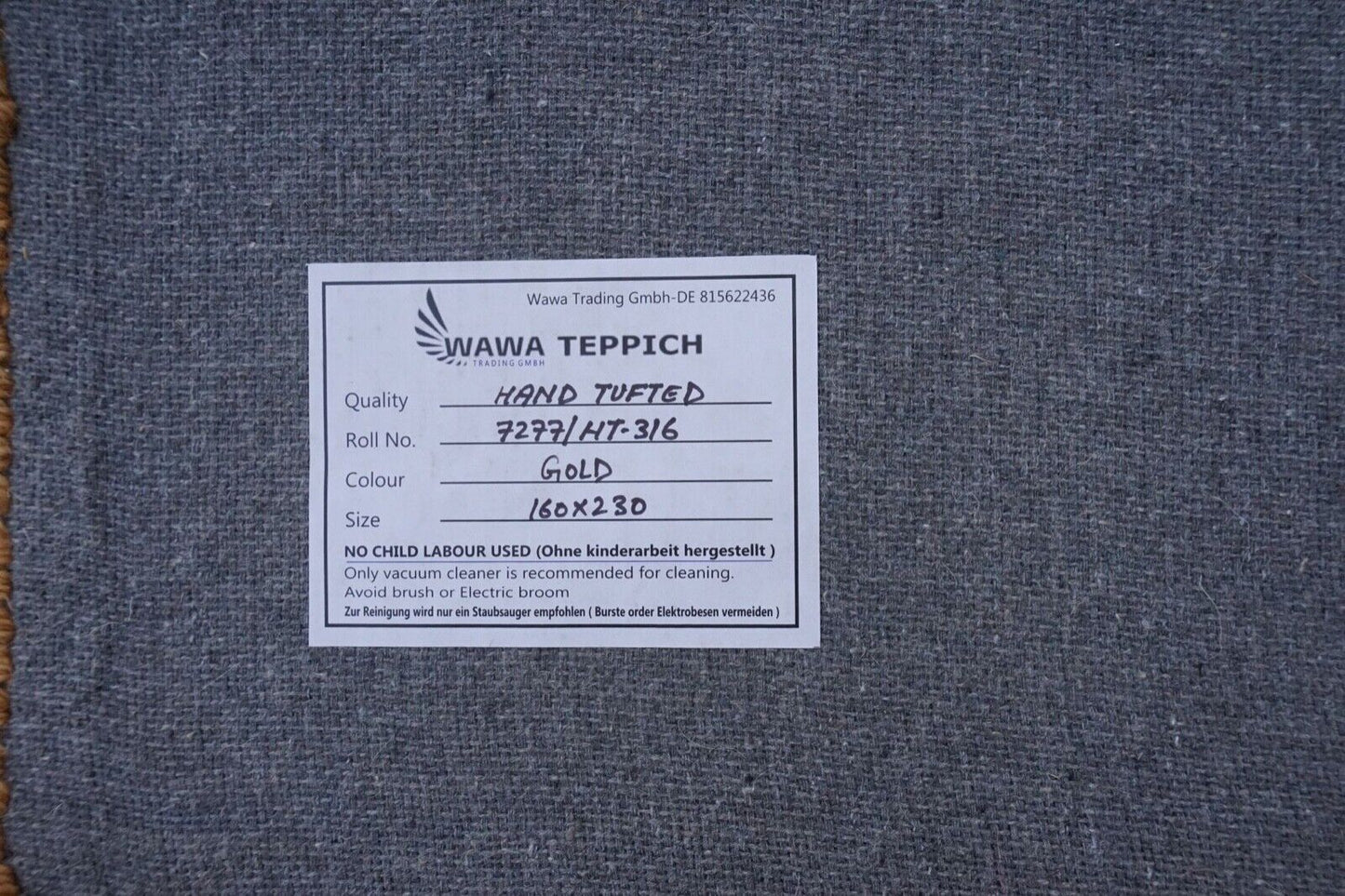 Teppich 100% Wolle Gold Beige 160X230 cm Handgetuftet Orientteppich HT316u