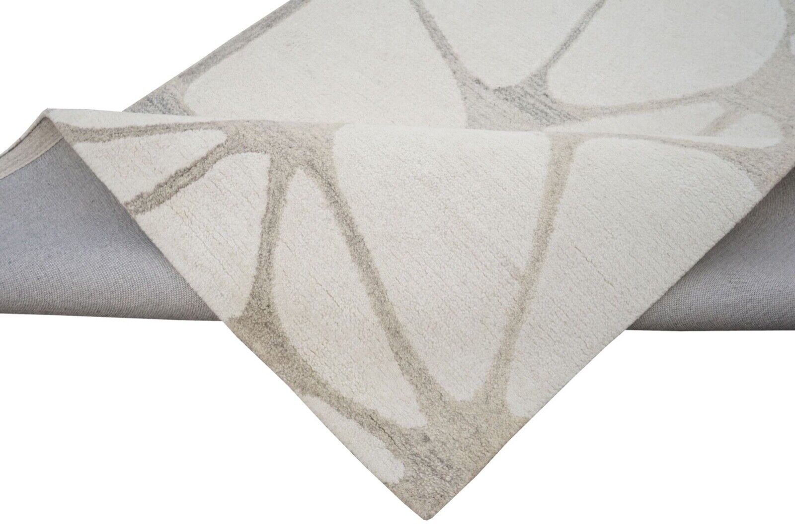 Beige Grau 160X230 cm Teppich 100% Wolle Orientteppich Handgetuftet HT387