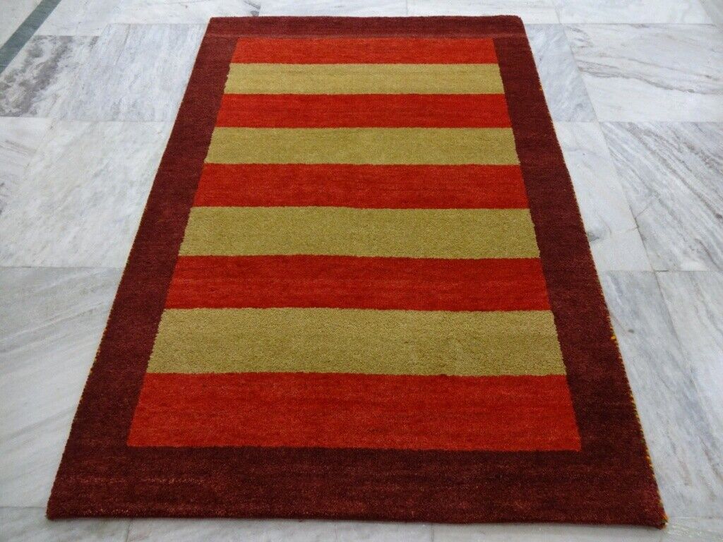 Gabbeh Teppich Handgeknüpft 100% Wolle Rot Gold Orientteppich 123X182 CM M107