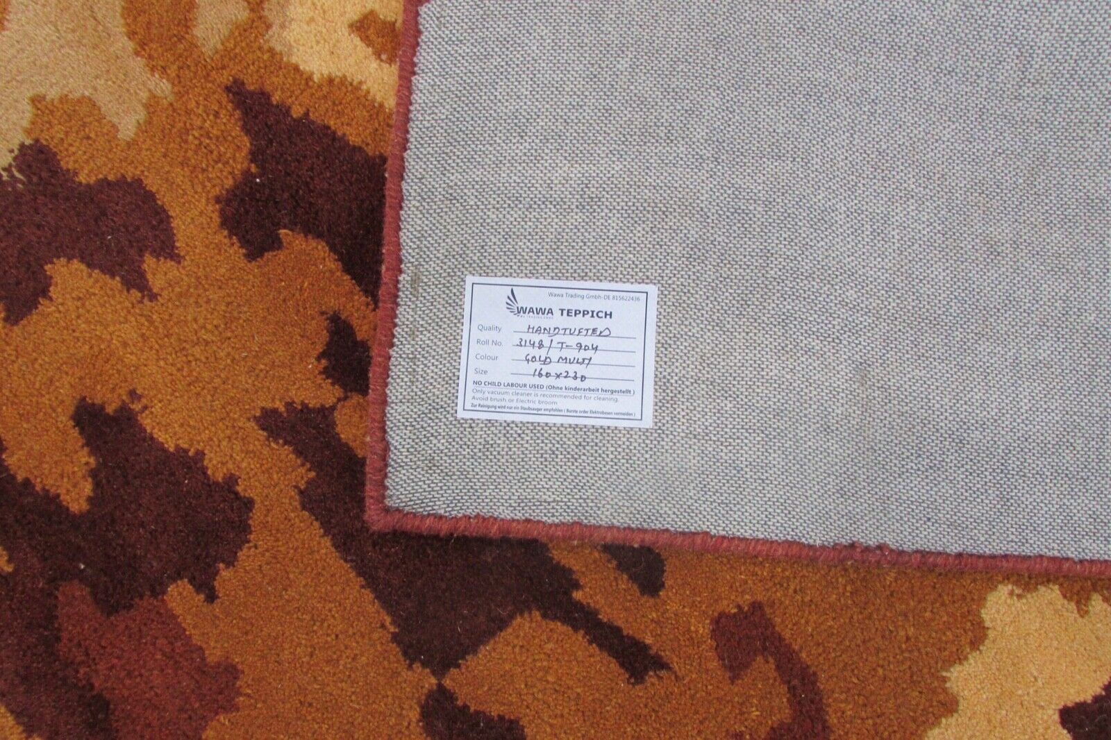 Garstyčių smėlio spalvos kilimas, 100 % vilna, 160 x 230 cm, modernus, rankomis siūtas, T904 