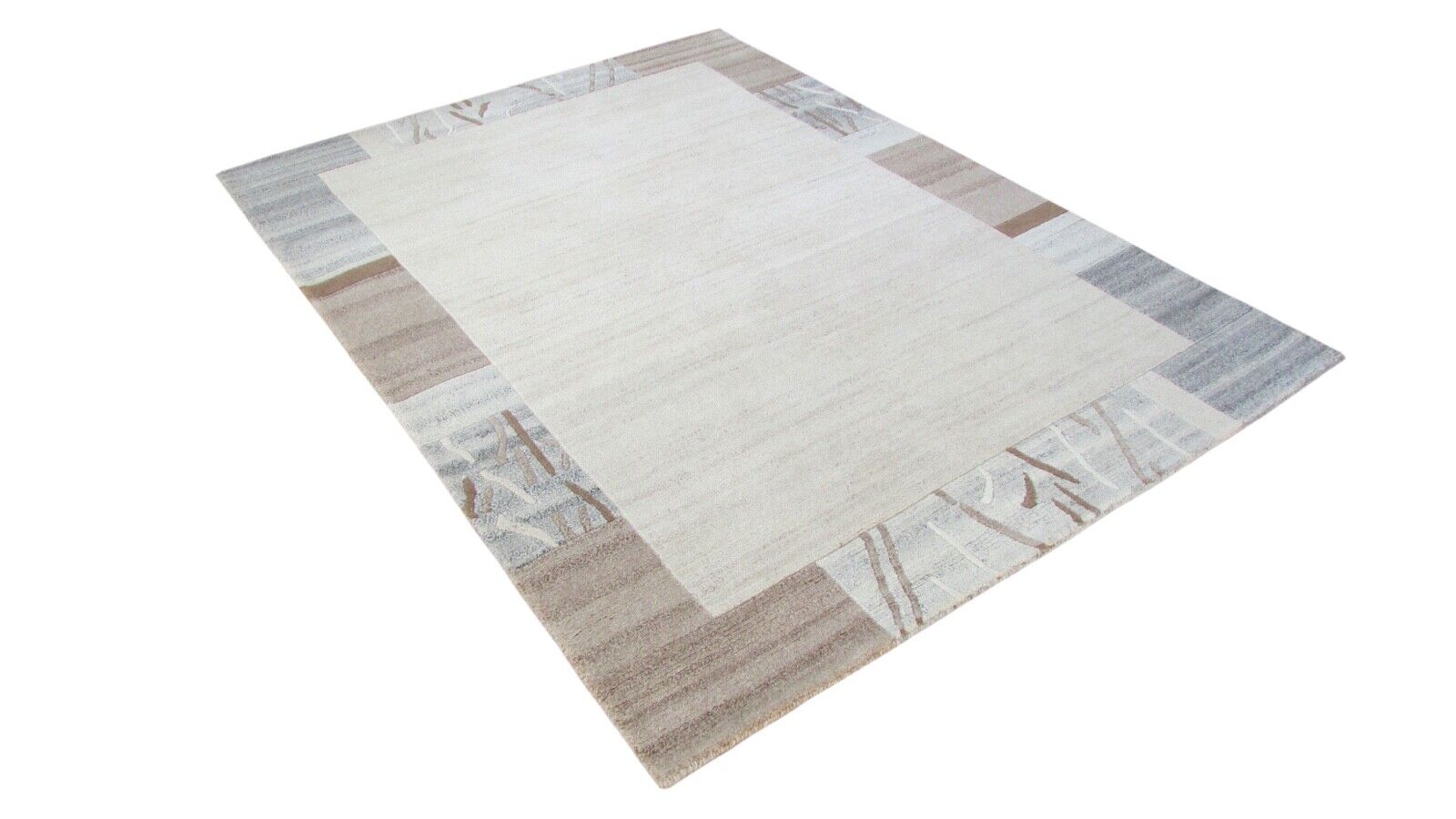 Nepal Teppich Handgeknüpft Grau beige 100% Wolle Orientteppich 163x226 cm N-96