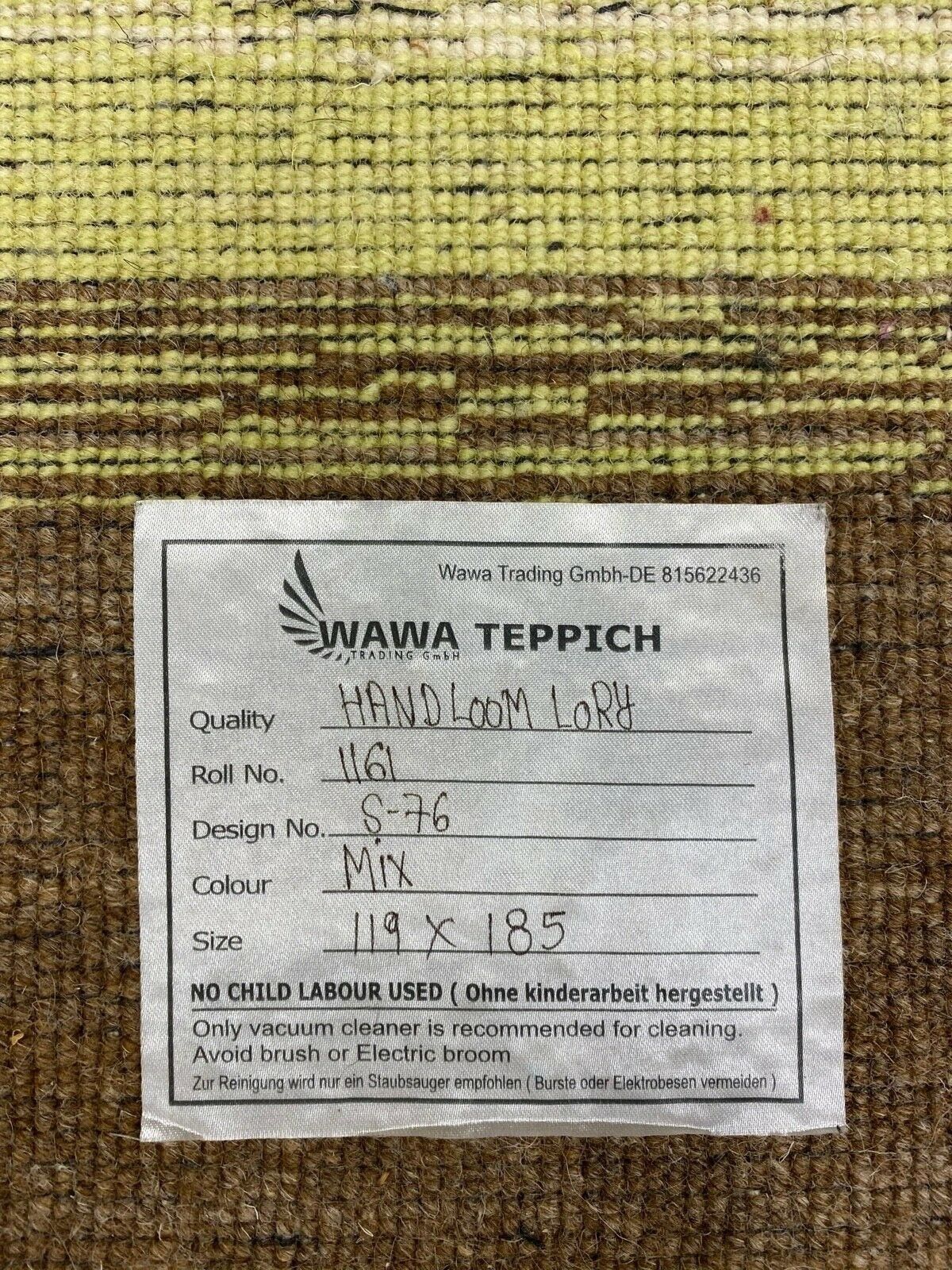 Teppich 100% Wolle Braun Beige Gelb Gabbeh lori Handgewebt 119x185 cm S76