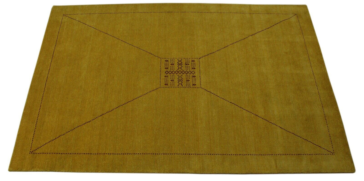 Gold Teppich 200x300 cm Gabbeh 100% Wolle Handgewebt Lori Buff Gelb G630