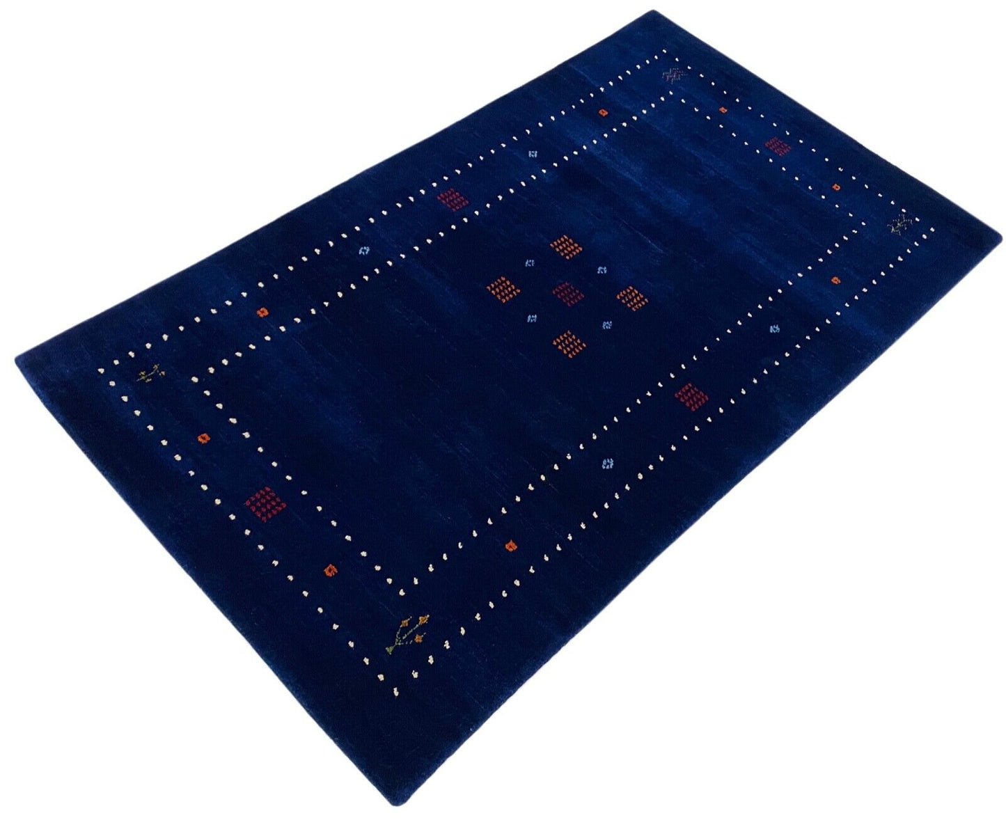 Gabbeh Teppich Blau 100% Wolle 80x150 cm Handgewebt Orientteppich Lori WR60