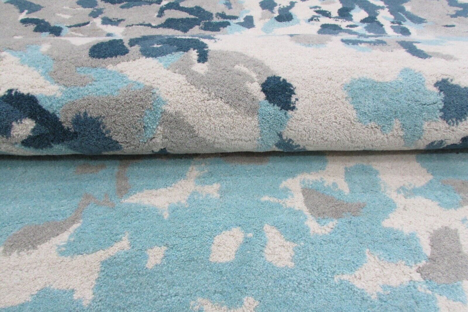 Alfombra beige azul claro, 100% lana, 160x230 cm, moderna, tufted a mano, T903 