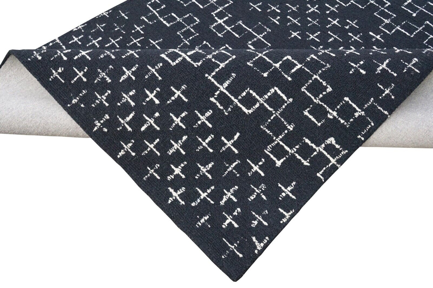 Teppich 100% Wolle Schwarz DunkelBlau 160X230 cm Handgetuftet Orient HT347u