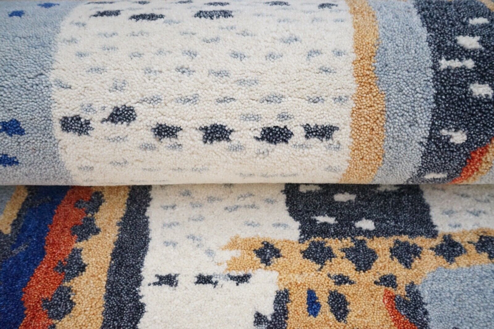 Teppich 100% Wolle Bunt Beige 160X230 cm Blau Orange Handgetuftet HT417u