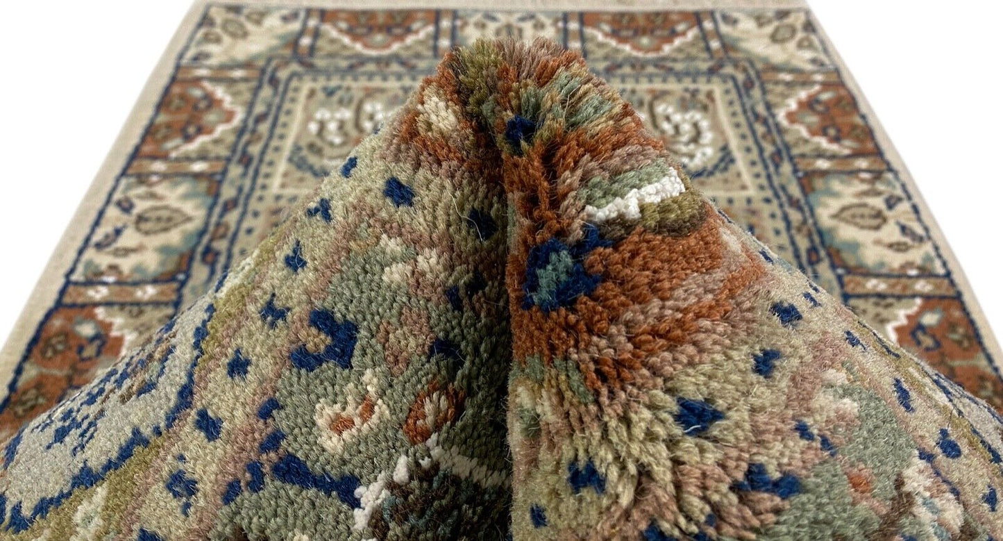 Beige Teppich Wolle Handgeknüpft Orientteppich 100% Schurwolle 70X150 cm B01