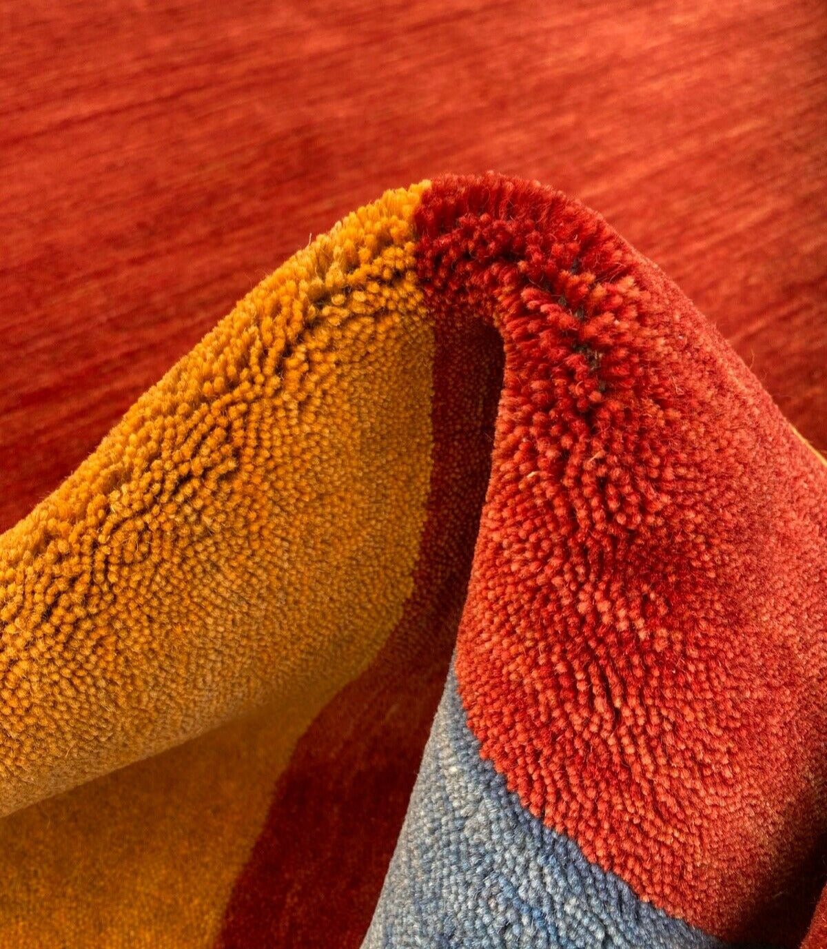 Gabbeh Teppich 100% Wolle 200x300 cm Rot Gold Blau Handgewebt Orientteppich 110