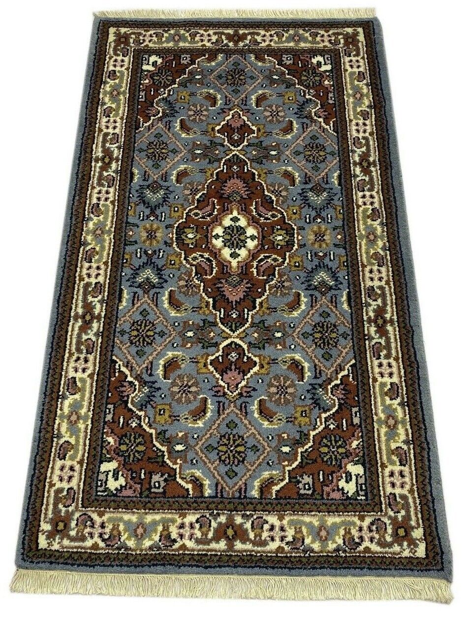 Světle modrý vlněný koberec, ručně vázaný orientální koberec, 100% panenská vlna, 90x160 cm, D13