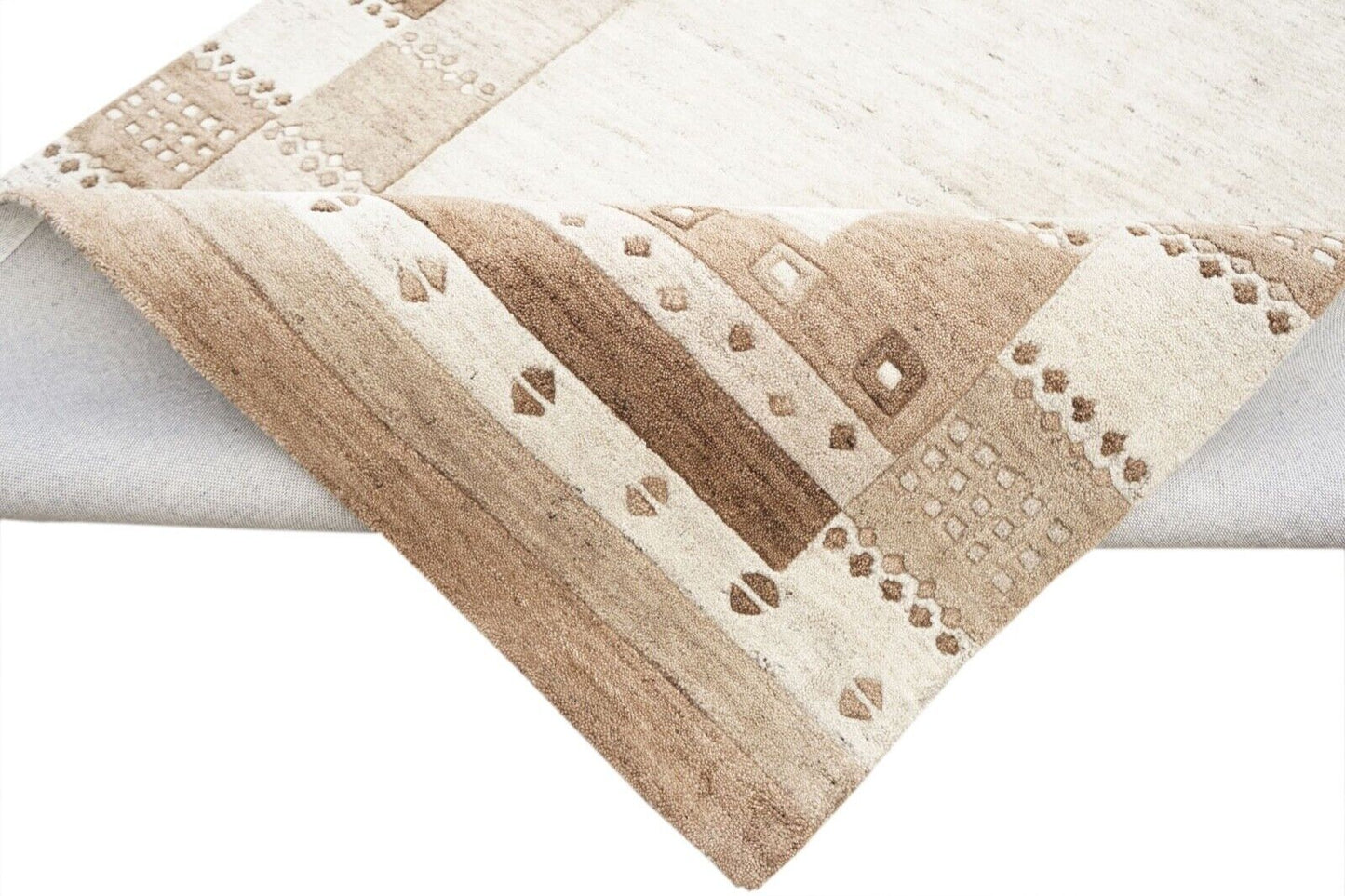Beige 160X230 cm Teppich 100% Wolle Braun Orientteppich Handgetuftet HT185