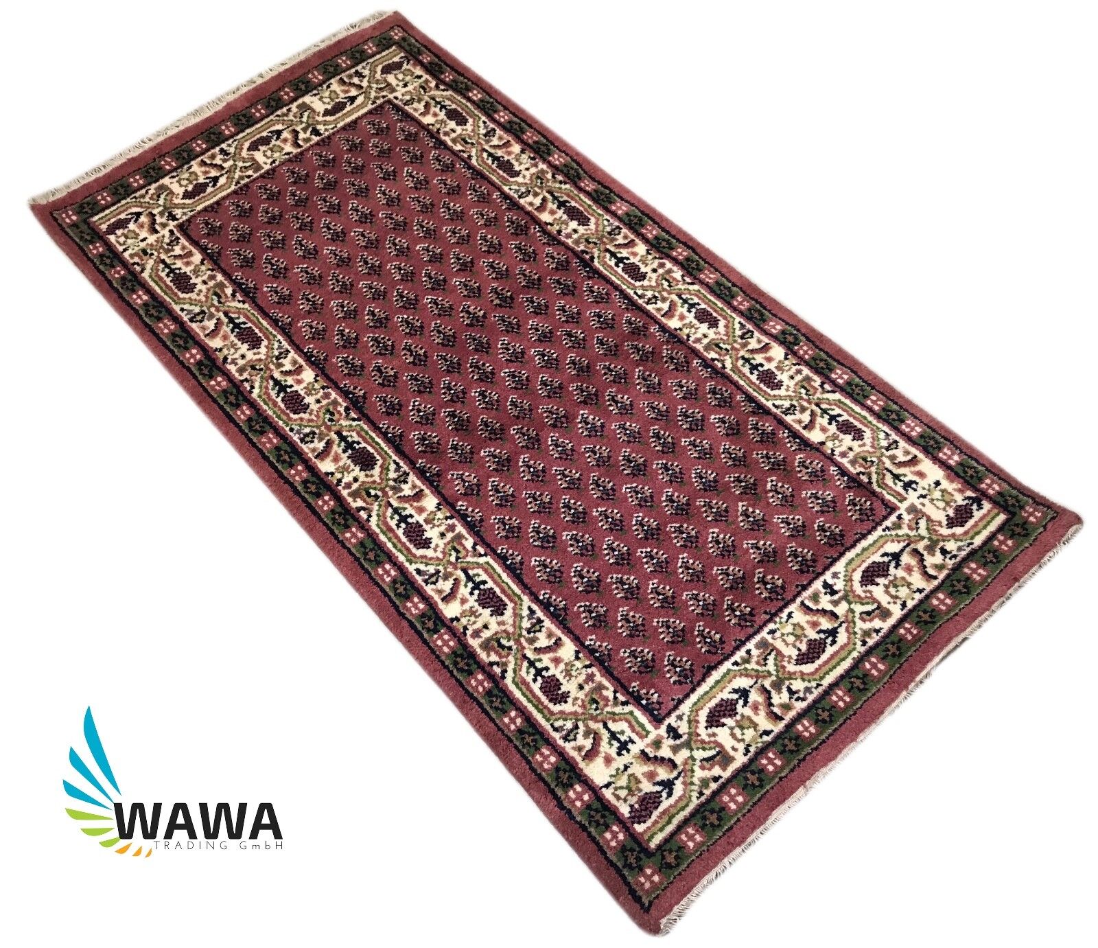 Orientteppich Mir Handgeknüpft 100% Wolle Rust Cream ca. 75X145 CM Teppich Rot