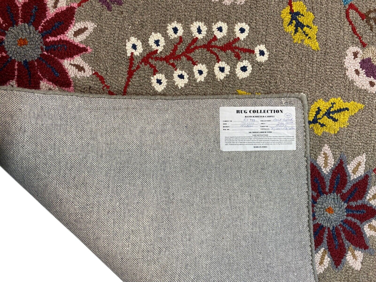 Designer Teppich Grau Gelb 100% Wolle Handarbeit Orient 150X240 CM MH933