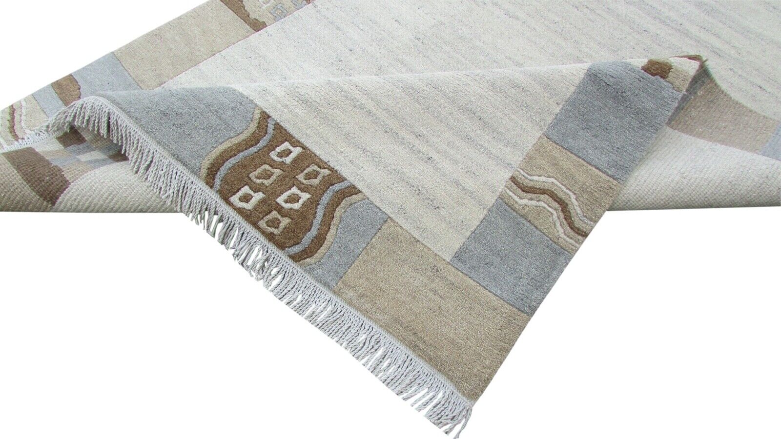 Nepal-matto, käsin solmittu beige, 100 % villaa, itämainen matto, ruskea, 159 x 226 cm, N-153