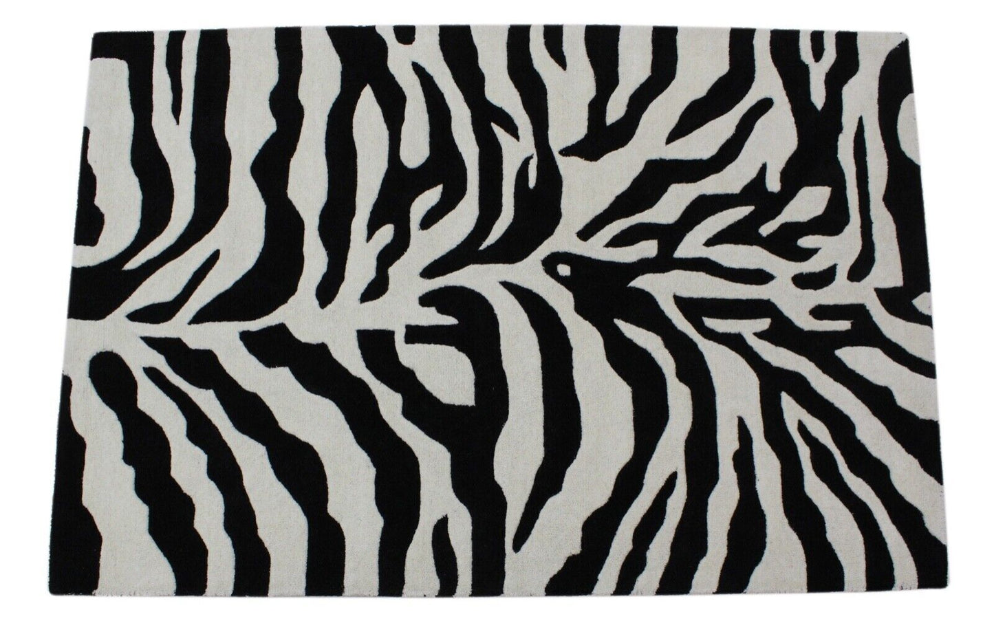 Schwarz Beige 100% Wolle  Teppich 120X180 CM Handarbeit Handgetuftet ME5