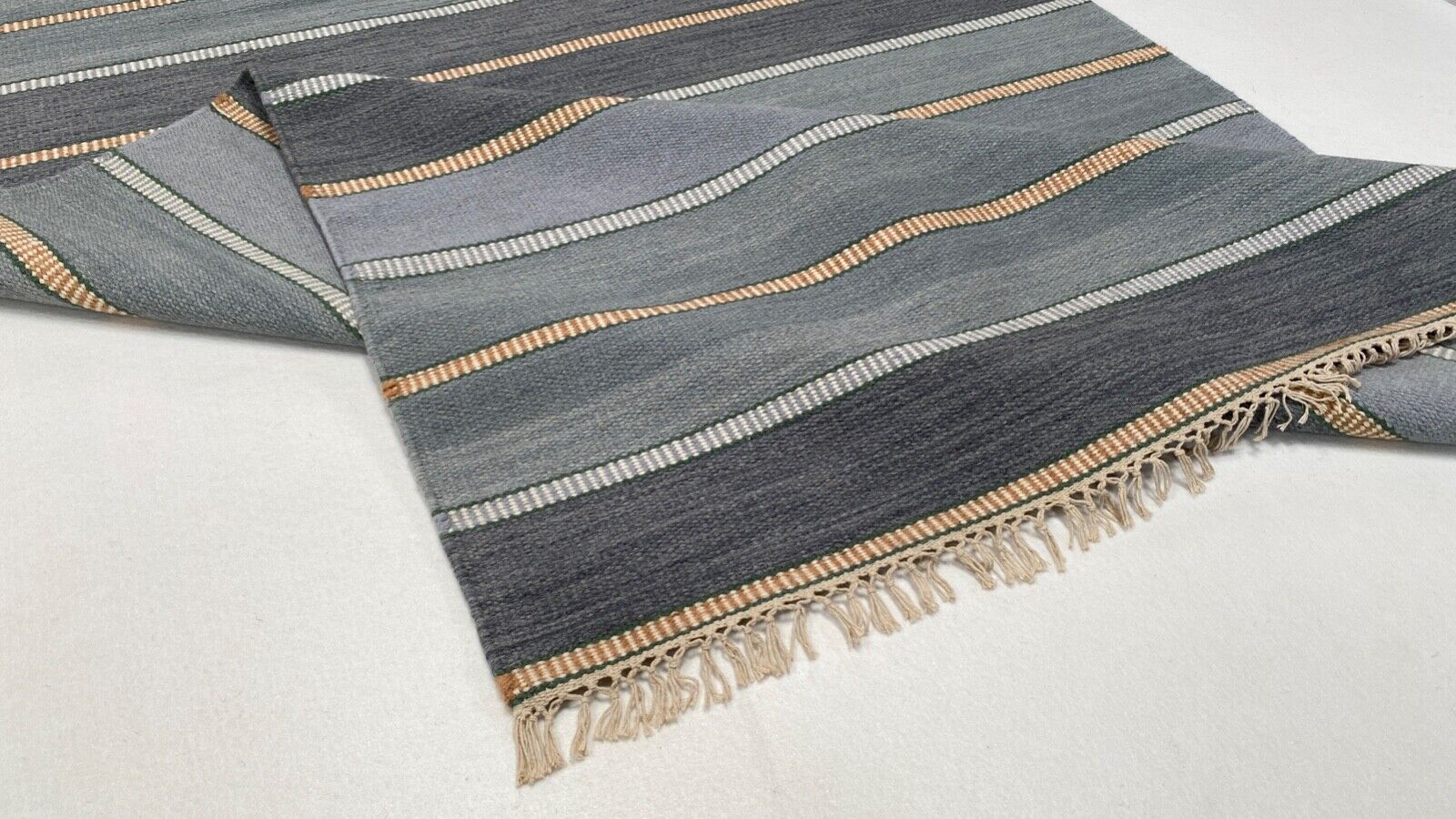 Handgewebt Mint Grün Grau Kilim Teppich 100% Wolle Durry Kelim 140x200 CM k500