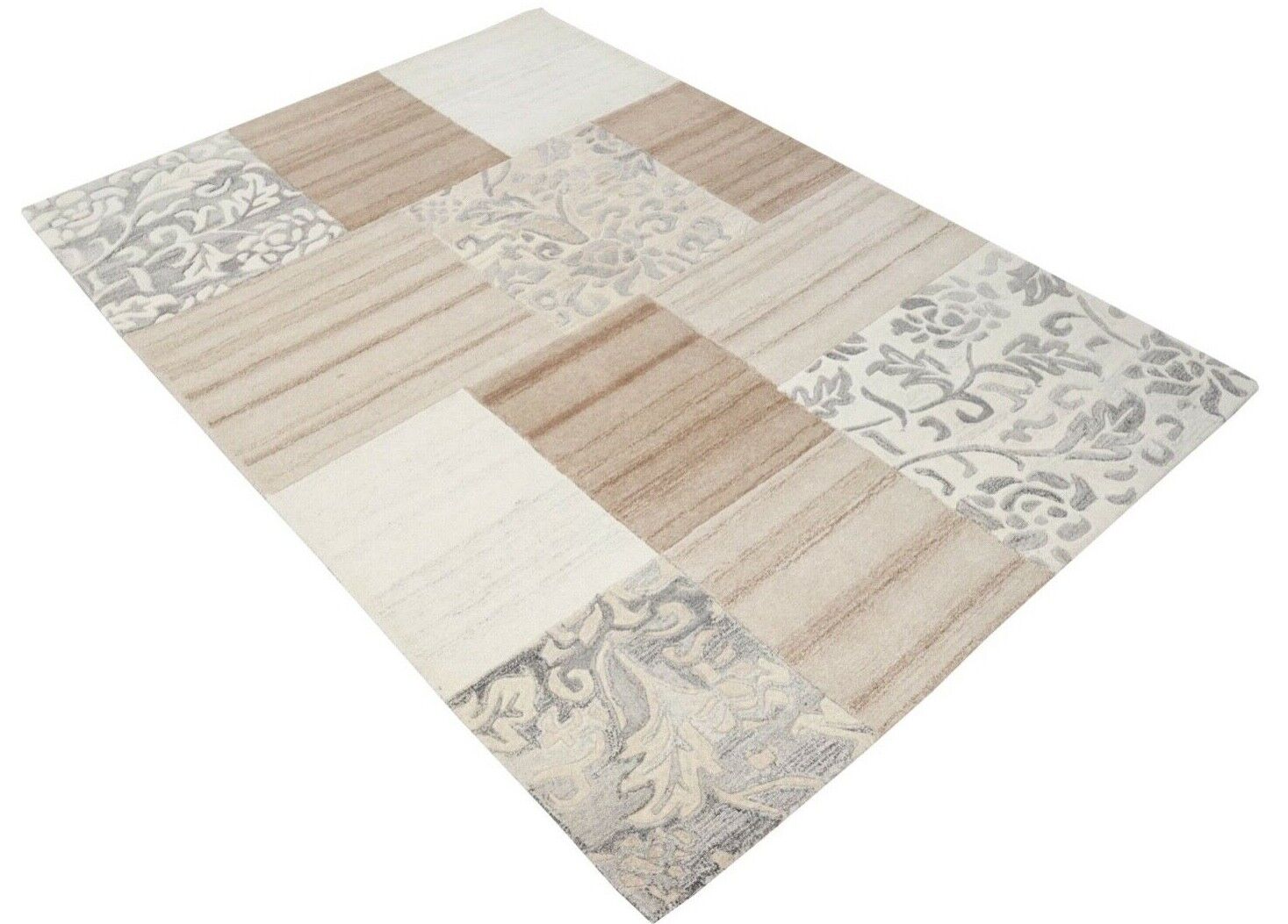 Beige 160X230 cm Teppich 100% Wolle Braun Grau Orientteppich Handgetuftet HT401