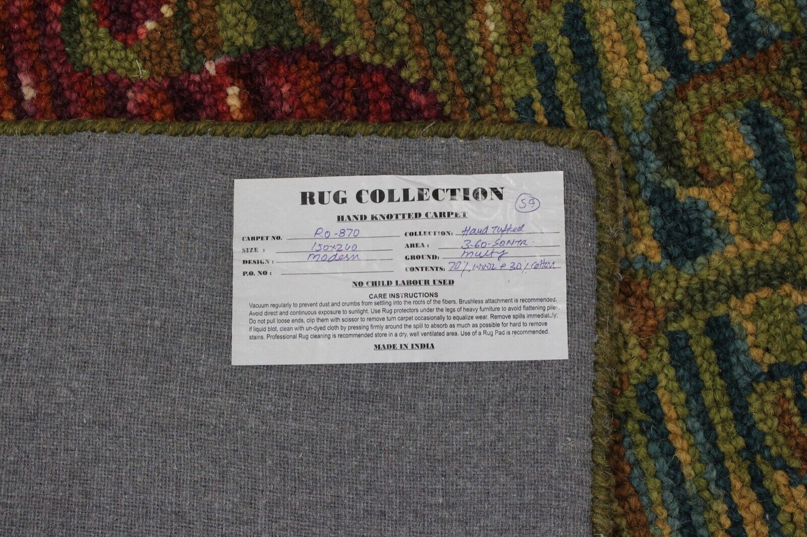 Teppich 100% Wolle Oliv Khaki Rot Orientteppich 150X240 cm Handgetuftet MH870