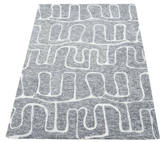 Grau Teppich 100% Wolle 160X230 cm Orientteppich Handgetuftet HT285