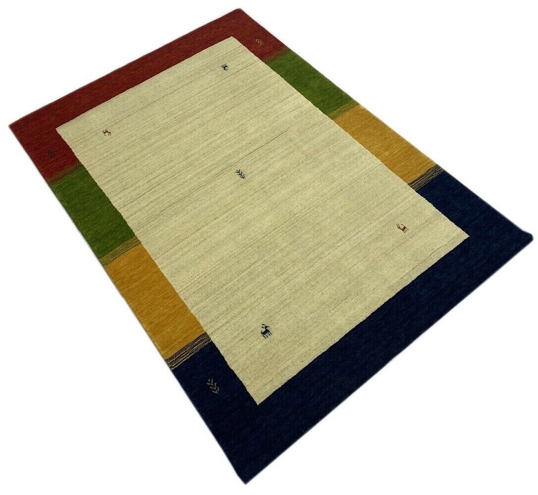 Wohnzimmer Gabbeh Teppich 100% Wolle 170x240 cm Beige Handgewebt WR80