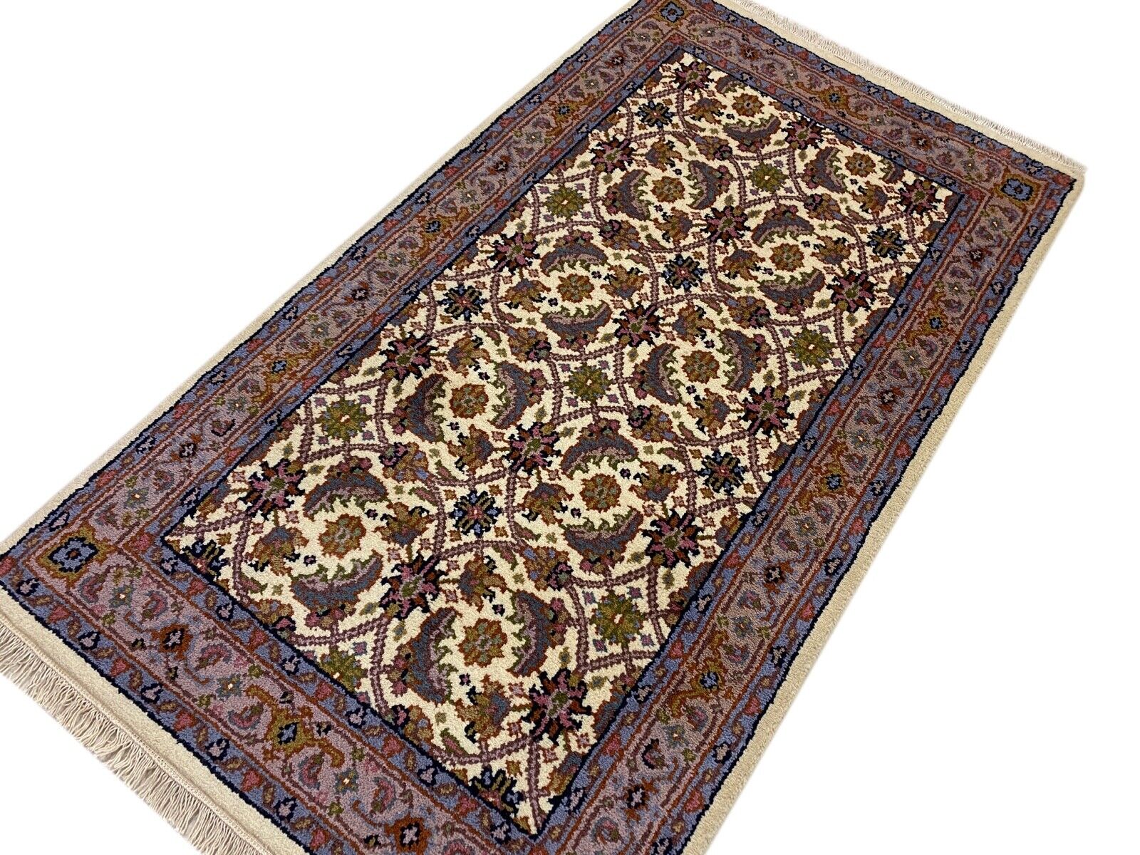 Beige Teppich Wolle Handgeknüpft Orientteppich 100% Schurwolle 90X160 cm D9