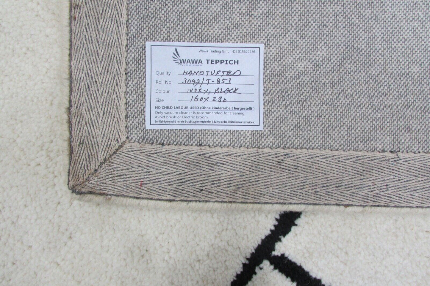 Beige Teppich 100% Wolle 160X230 cm Handarbeit Handgetuftet T853