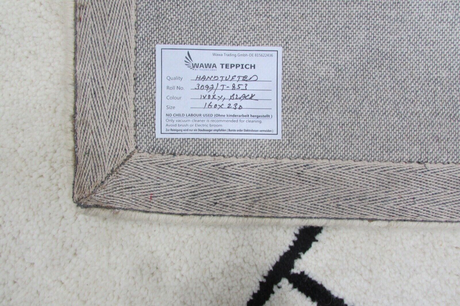 Beige rug, 100% wool, 160x230 cm, handmade, hand-tufted, T853