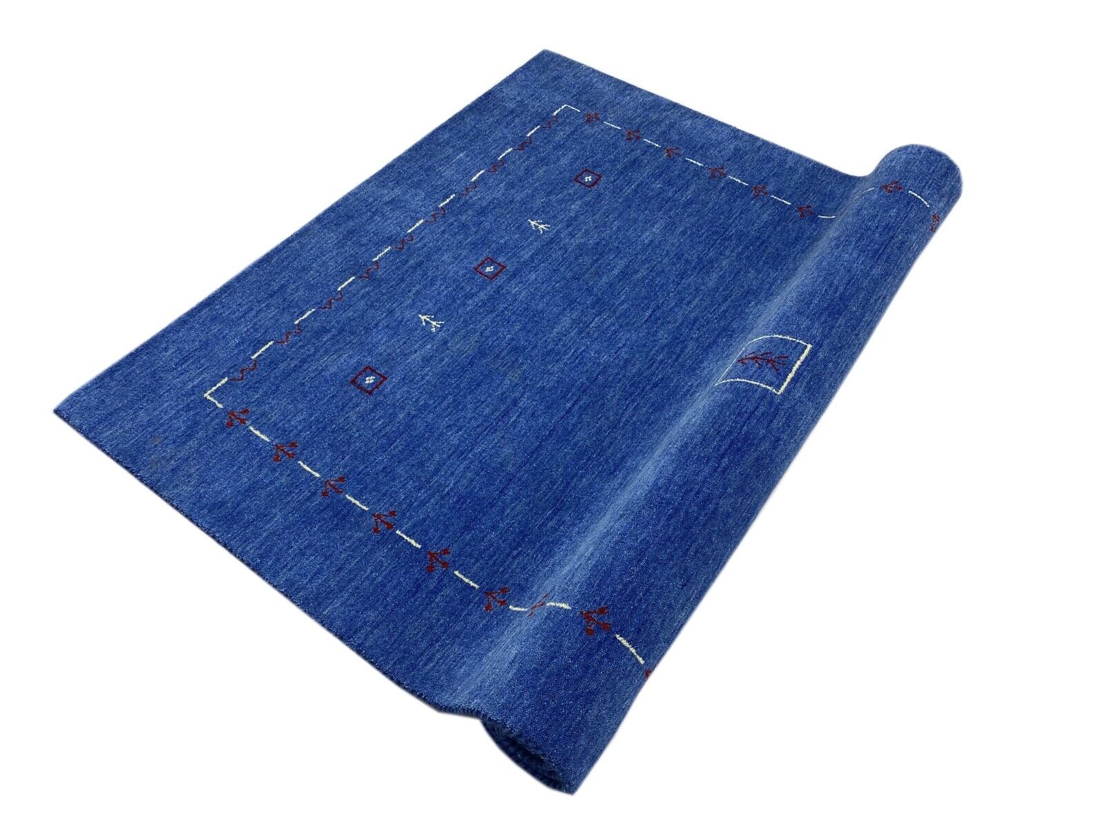Tappeto Gabbeh blu per soggiorno 100% lana 170x240 cm Tessuto a mano orientale W1