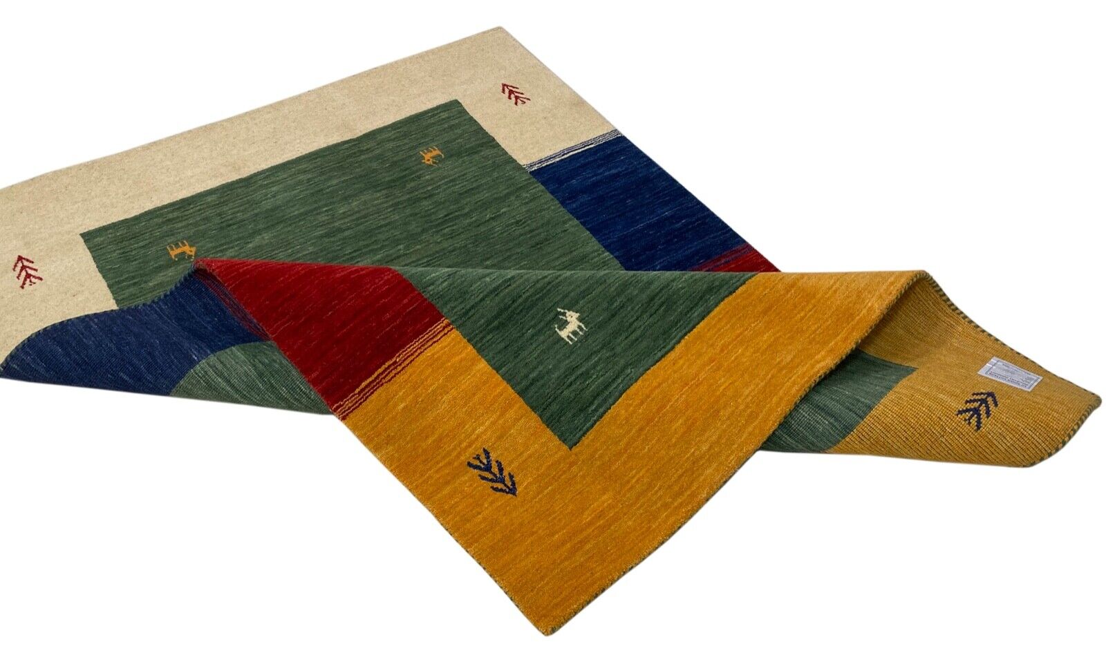 Gabbeh Grün Teppich 120x180 cm Handgewebt 100% Wolle Lori Buff Debbich Handloom