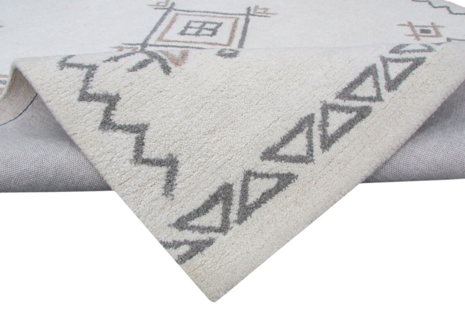 Beige Grau Teppich 100% Wolle 160X230 cm Handarbeit Handgetuftet T820