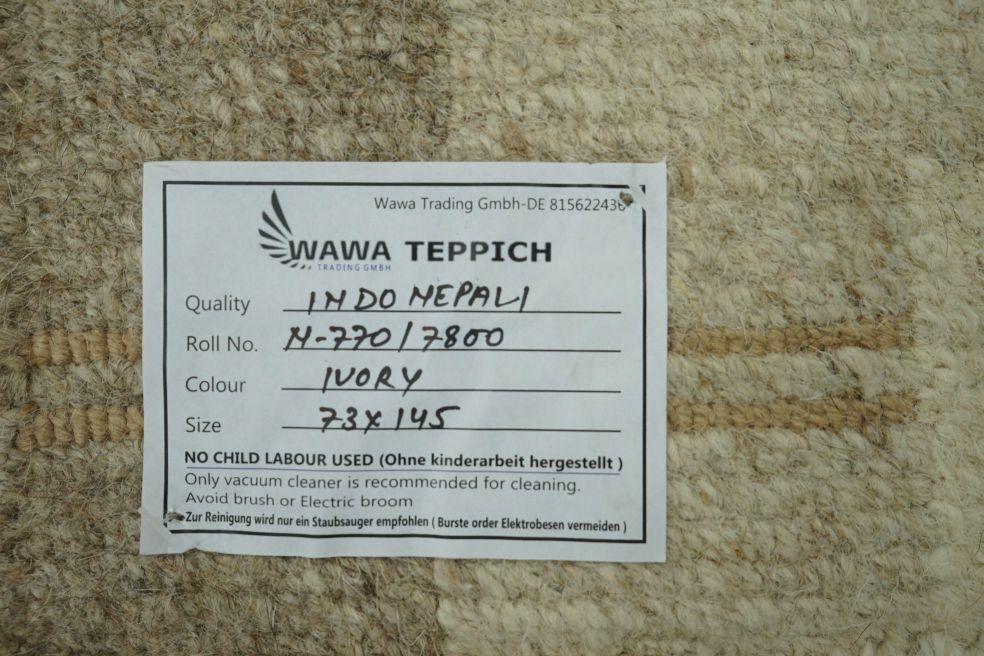Nepal Teppich Handgeknüpft Beige Braun100% Wolle Orientteppich 75x140 cm N-770