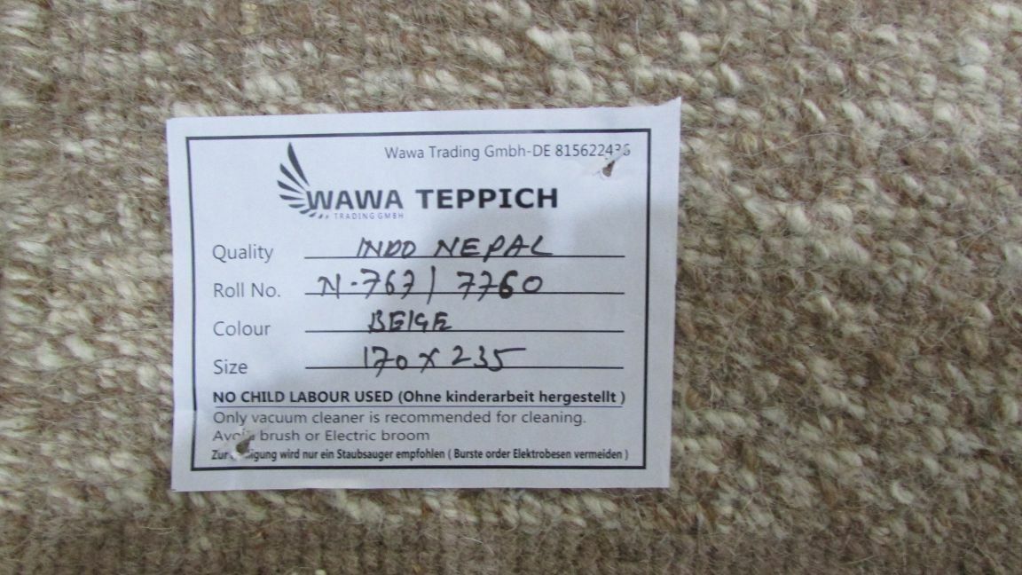 Grau Nepal Teppich Handgeknüpft 100% Wolle Orientteppich 170X235 cm N767