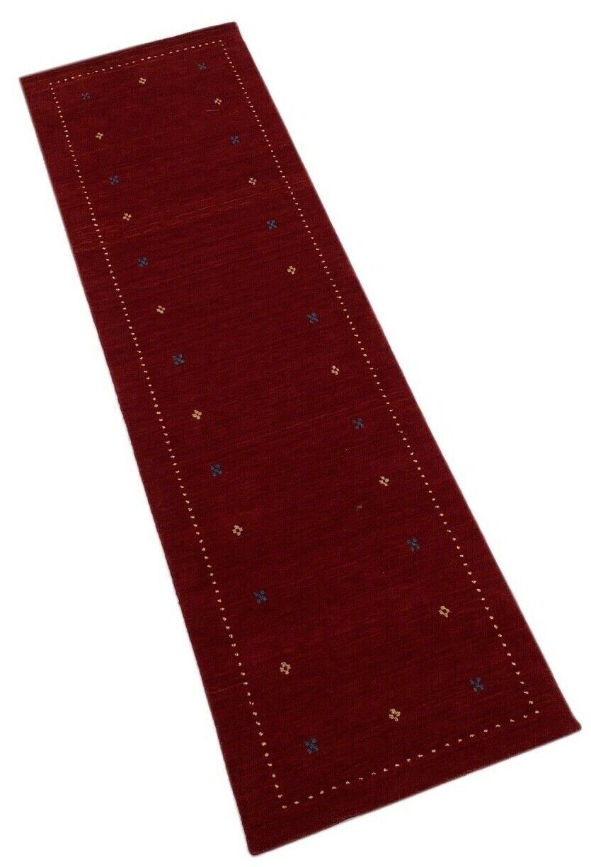 Teppichläufer Rot Gabbeh Läufer Teppich 100% Wolle Handgefertigt 90X300 cm WR61