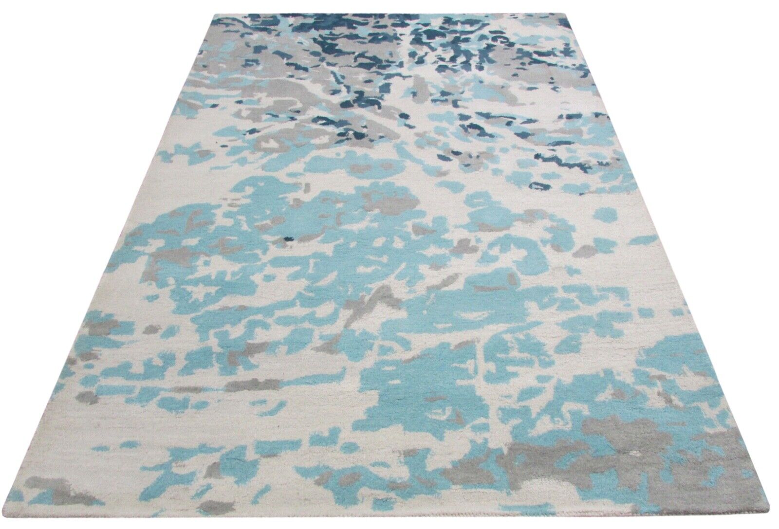 Alfombra beige azul claro, 100% lana, 160x230 cm, moderna, tufted a mano, T903 