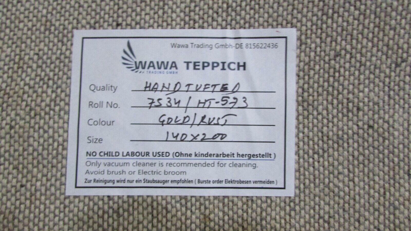 Rost Gold 140X200 cm Teppich 100% Wolle Orientteppich Handgetuftet HT572